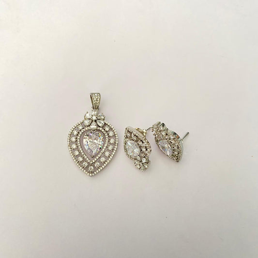 Diamond silver plated Pendant set