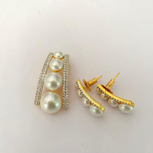 Diamond Gold Plated classic latest design with pearl Pendant Set