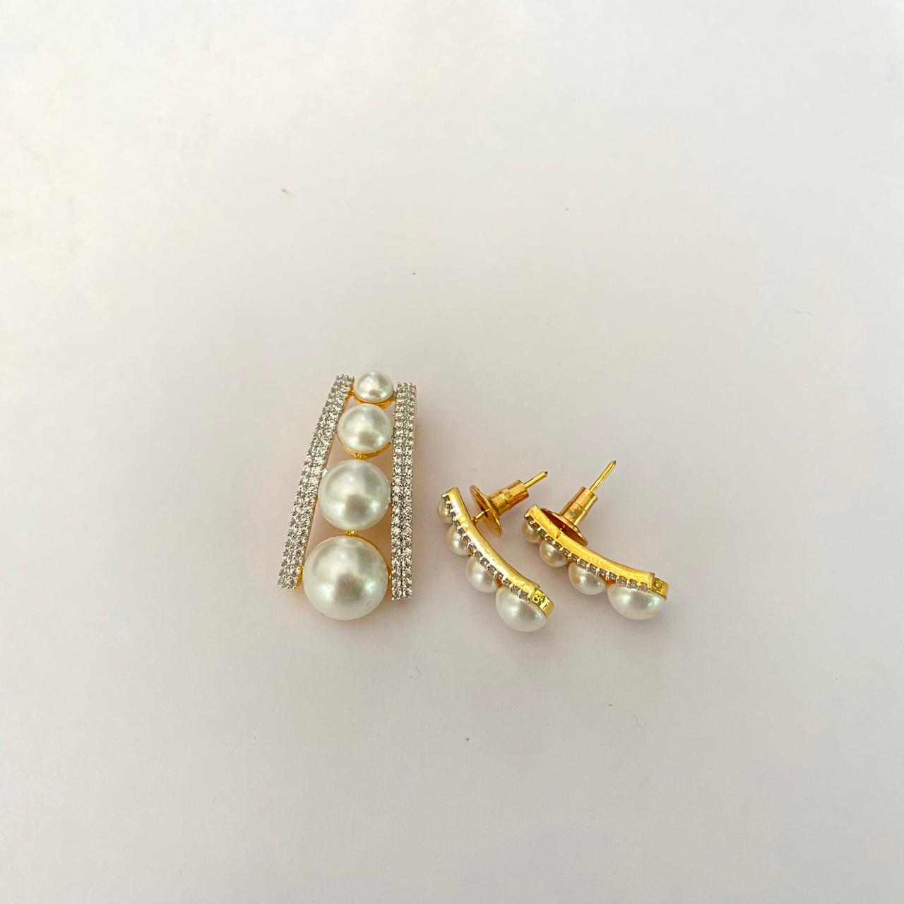 Diamond Gold Plated classic latest design with pearl Pendant Set