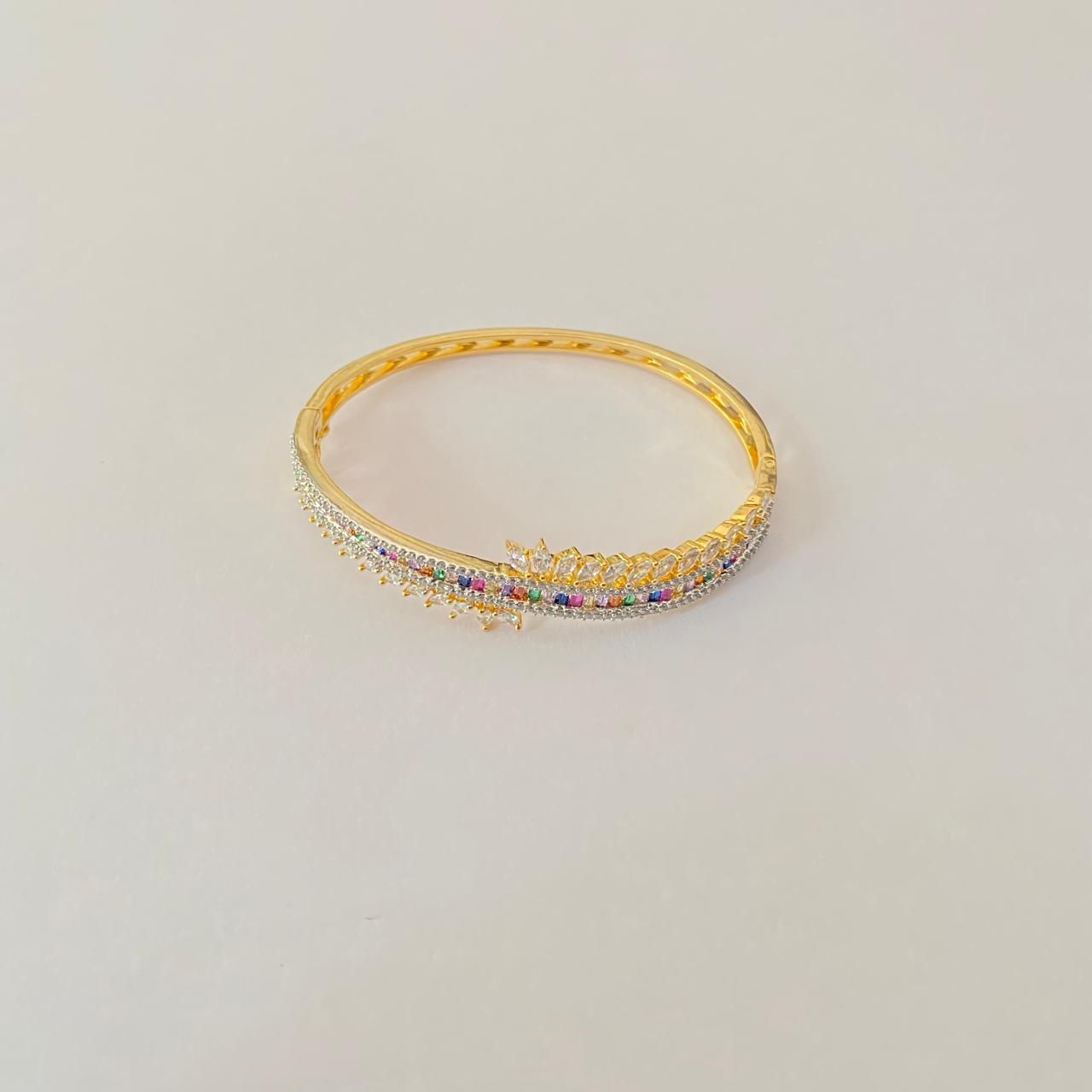 multi Diamond Gold Plated sleek openable Bracelet