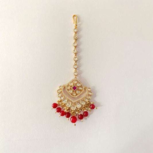 Moissanite Diamond Mangtika with Red Drops