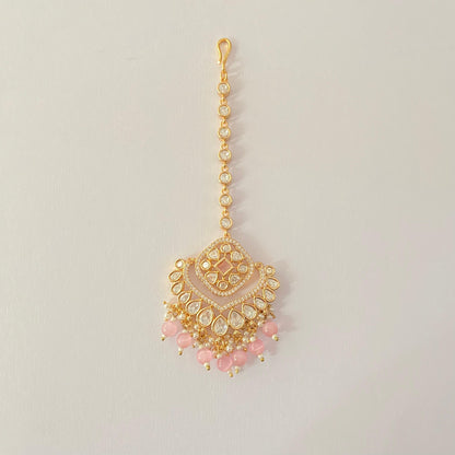 Moissanite Diamond Mangtika with Baby Pink Drop