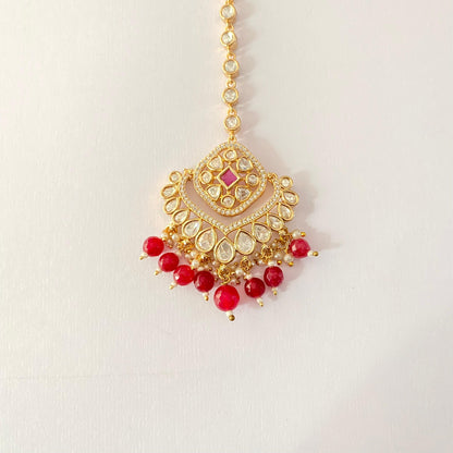 Moissanite Diamond Mangtika with Red Drops