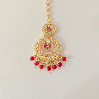 Moissanite Diamond Mangtika with Ruby Drop