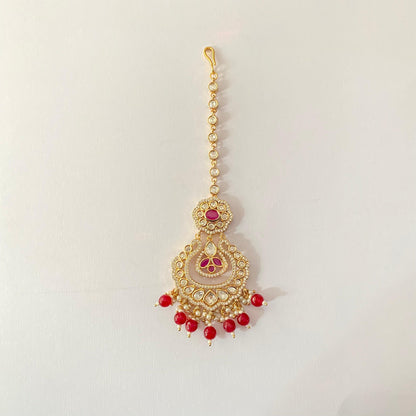 Moissanite Diamond Mangtika with Ruby Drop