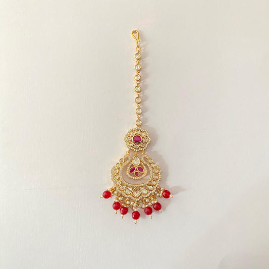 Moissanite Diamond Mangtika with Ruby Drop