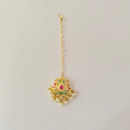 Jadau Mangtika Green and Ruby with Pearl