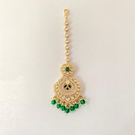 Moissanite Diamond Mangtika with Emerald Drop