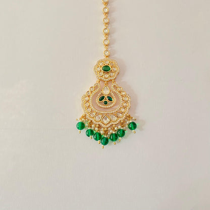 Moissanite Diamond Mangtika with Emerald Drop