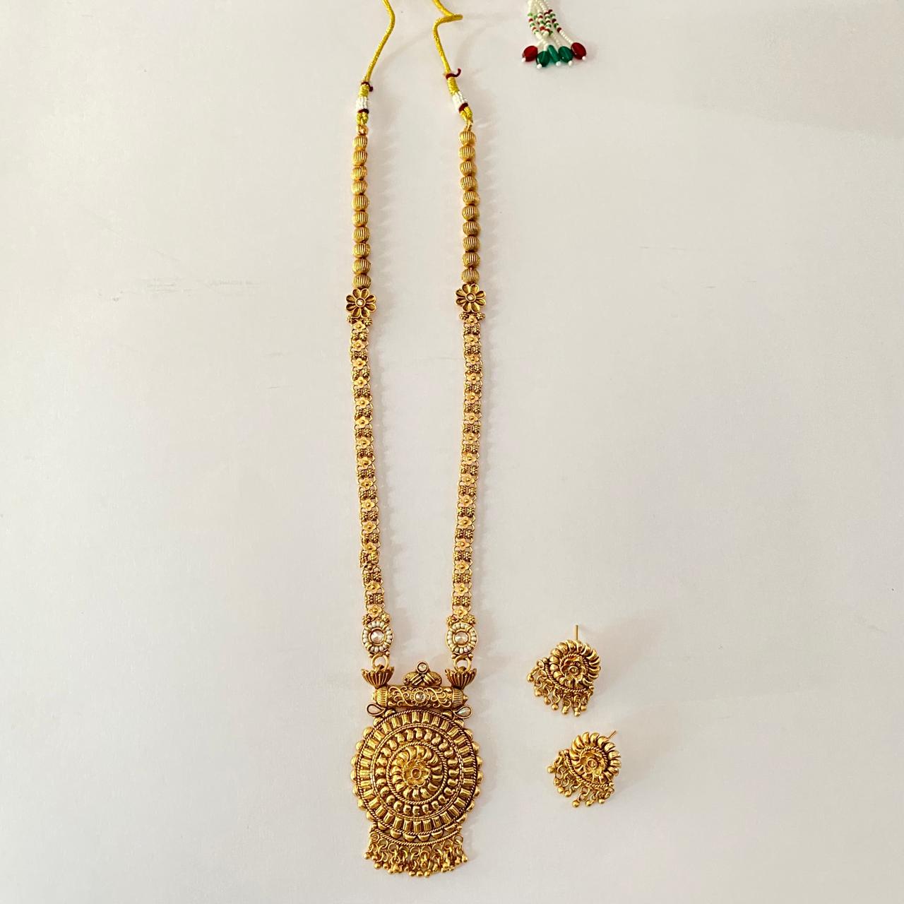 Antique Gold Plated Long Necklace Set