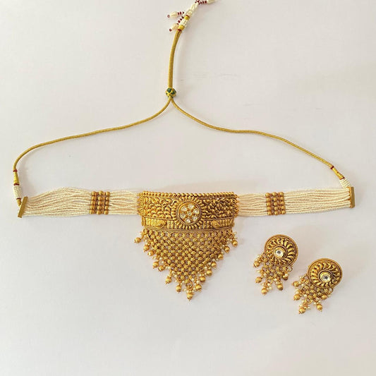 Gold Plated Moissanite White Beads Choker Set