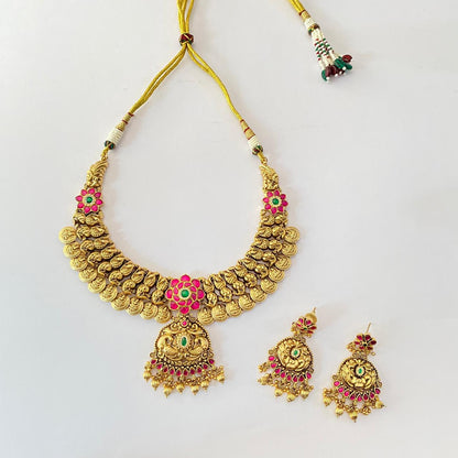 Antique Gold Plated Ruby Necklace Set