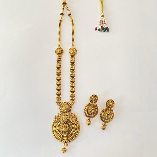 Laxmi Antique Gold Plated Long Necklace Set