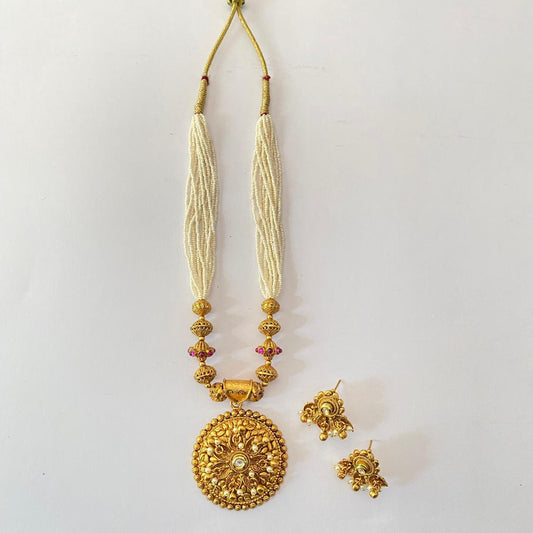 Gold Plated White Beads Necklace Set