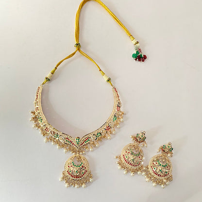Ruby & Green Jadau Necklace Set