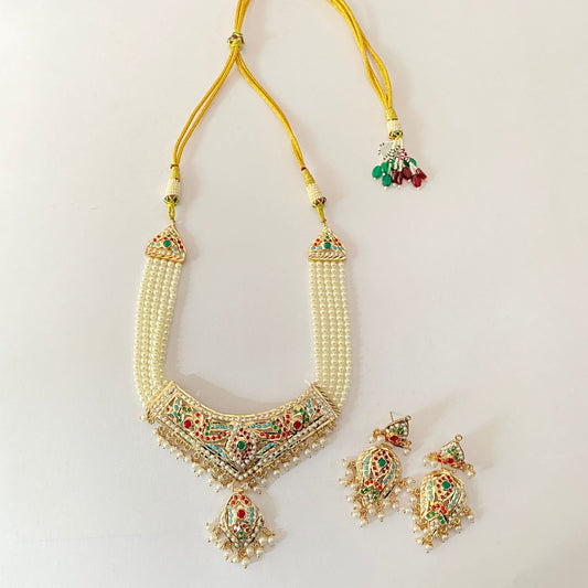 Multi Jadau White Pearl Necklace Set