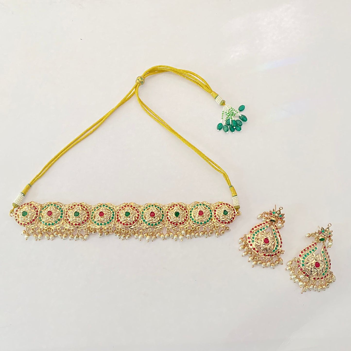 Ruby & Green Gold Plated Jadau Chokar Set