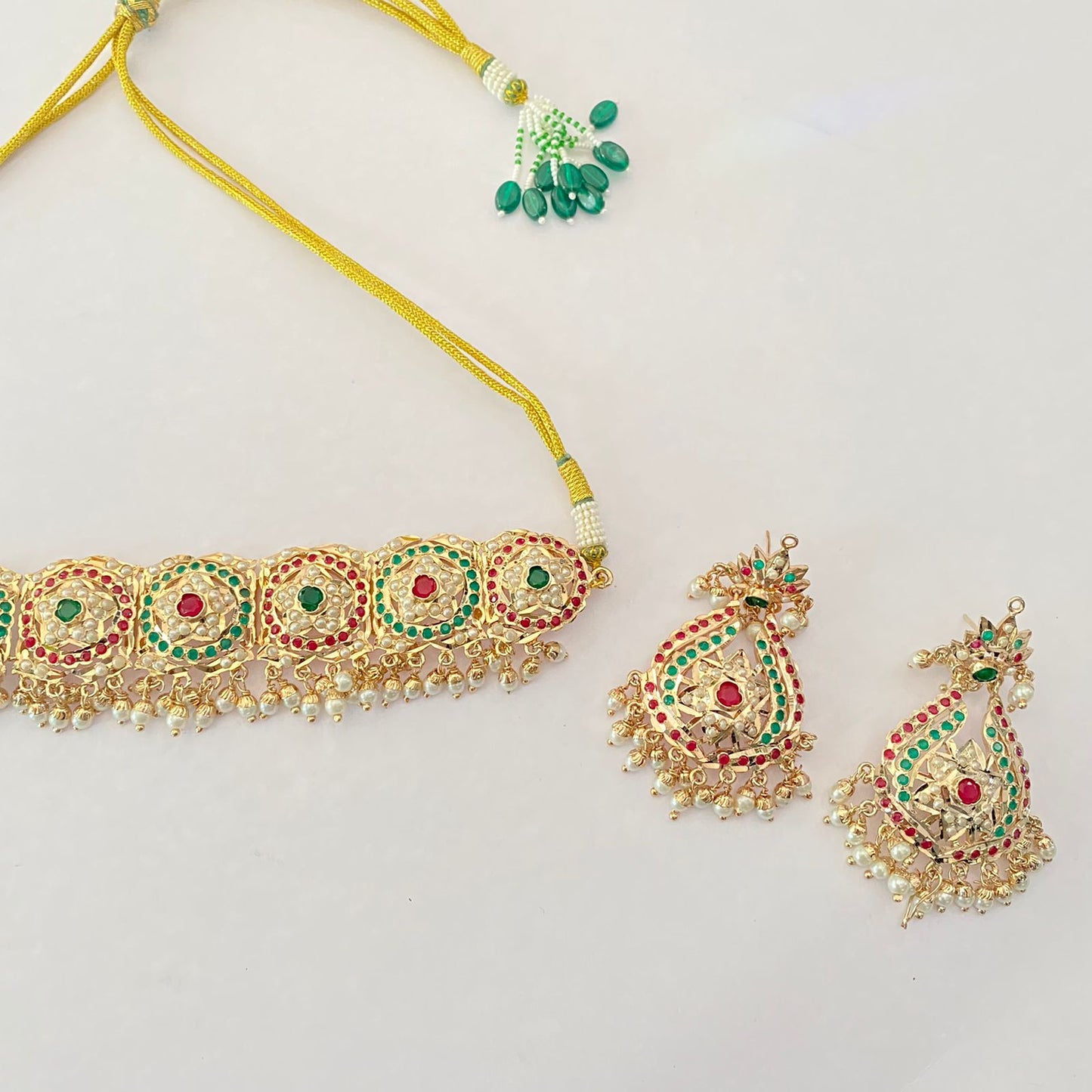 Ruby & Green Gold Plated Jadau Chokar Set