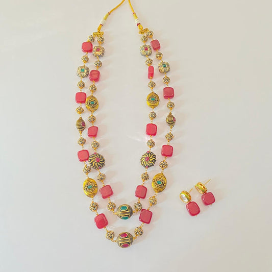 Ruby with Golden  beads western Necklace set