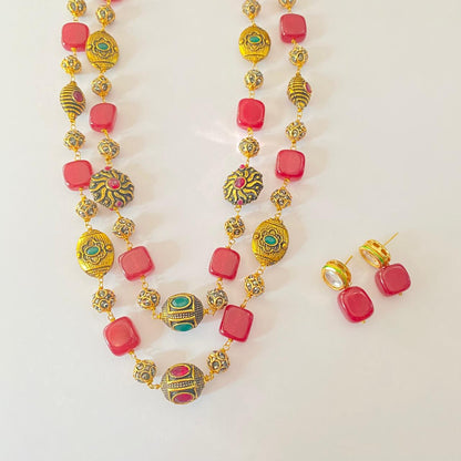 Ruby with Golden  beads western Necklace set