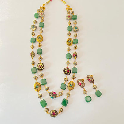 emerald with Golden  beads western Necklace set