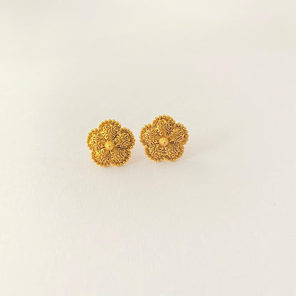Antique Gold Ethnic Stud in Floral Design
