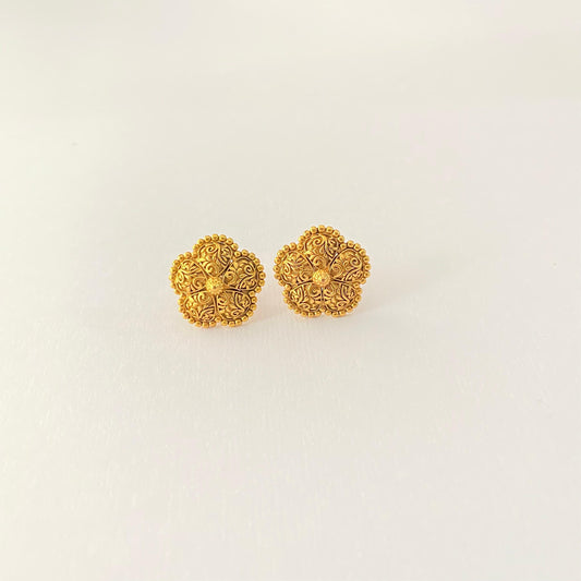 Antique Gold Ethnic Stud in Floral Design