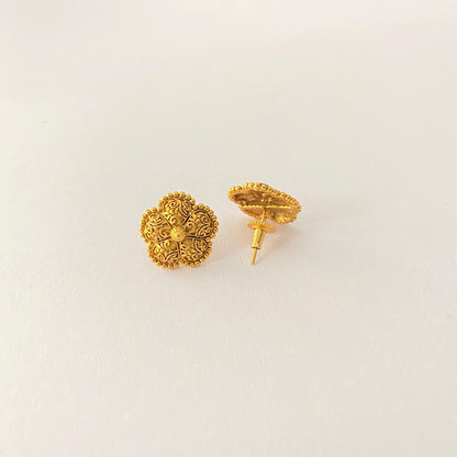 Antique Gold Ethnic Stud in Floral Design