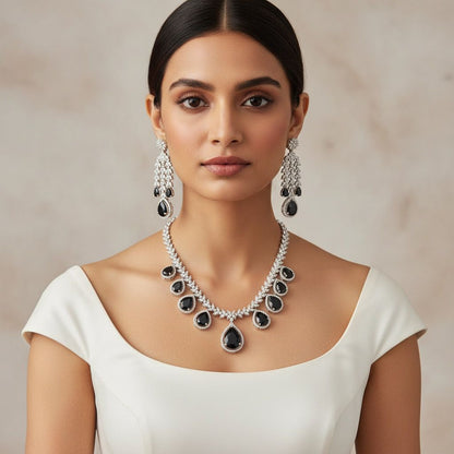 Silver Plated Black Diamond Necklace Set