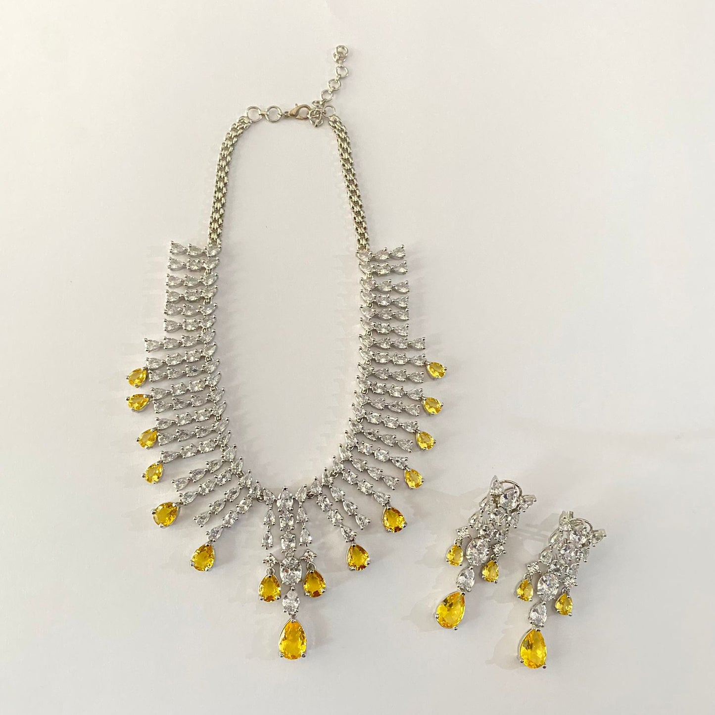 Gold plated  yellow opal diamond classic necklace set