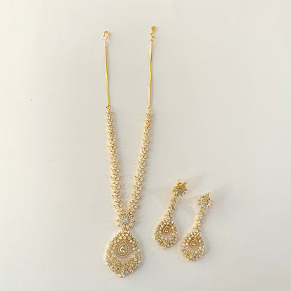 gold plated with diamond long necklace Set