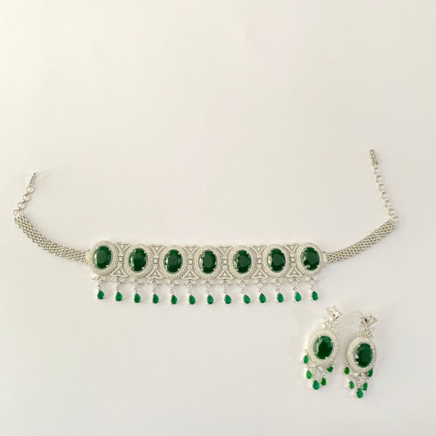Emerald Diamond Princess Strands Choker Necklace Set
