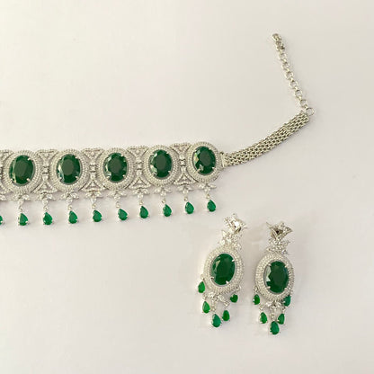 Emerald Diamond Princess Strands Choker Necklace Set