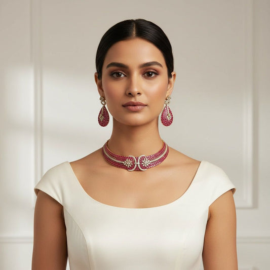 Gold Plated Ruby Diamond Necklace Set