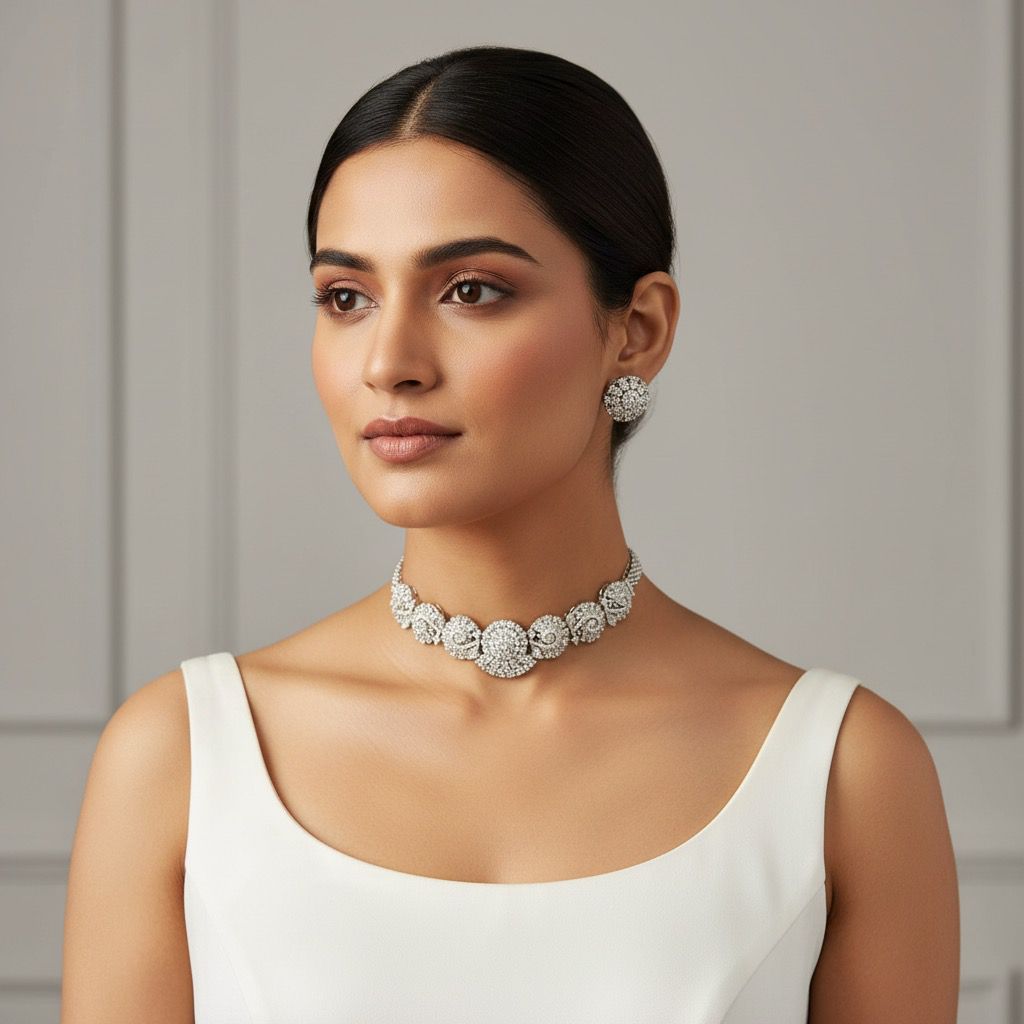 Diamond Silver Plated Choker Set
