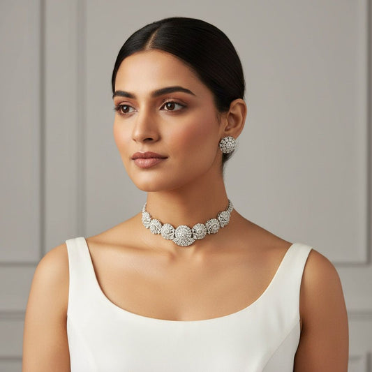 Diamond Silver Plated Choker Set