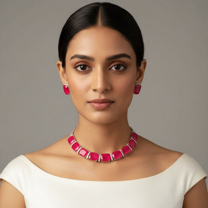 Pink Exclusive American Diamond Party Wear Necklace set