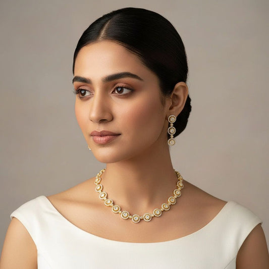Sleek Diamond Gold Plated Necklace Set