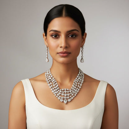 Diamond Layer Silver Plated Beautiful Necklace Set