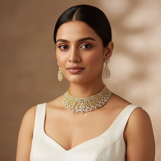 Diamond gold plated Engage Classic Wedding Necklace set