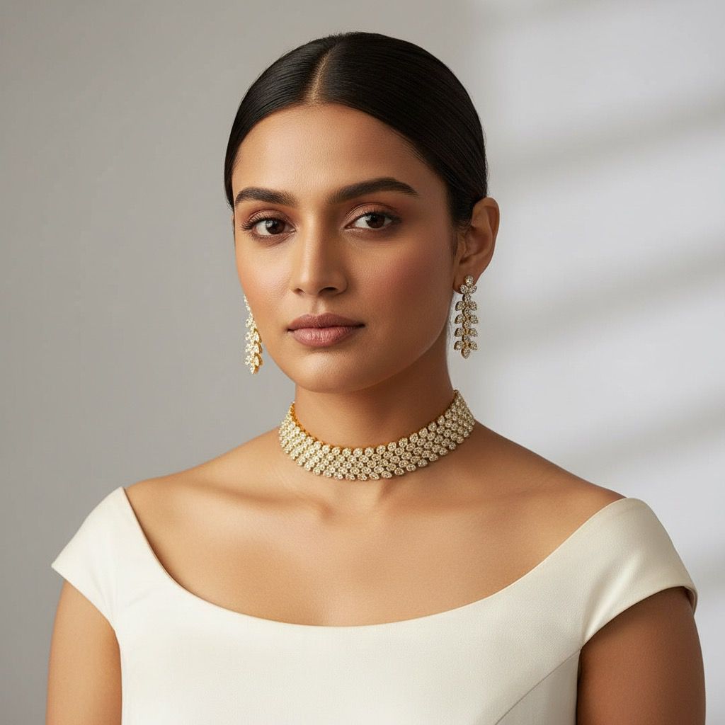 Gold Plated Diamond Choker Set