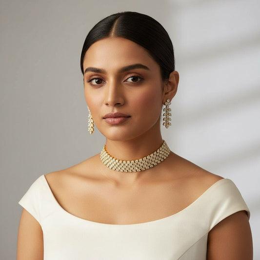 Gold Plated Diamond Choker Set