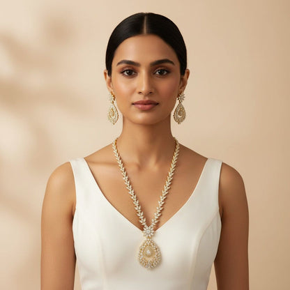 gold plated with diamond long necklace Set