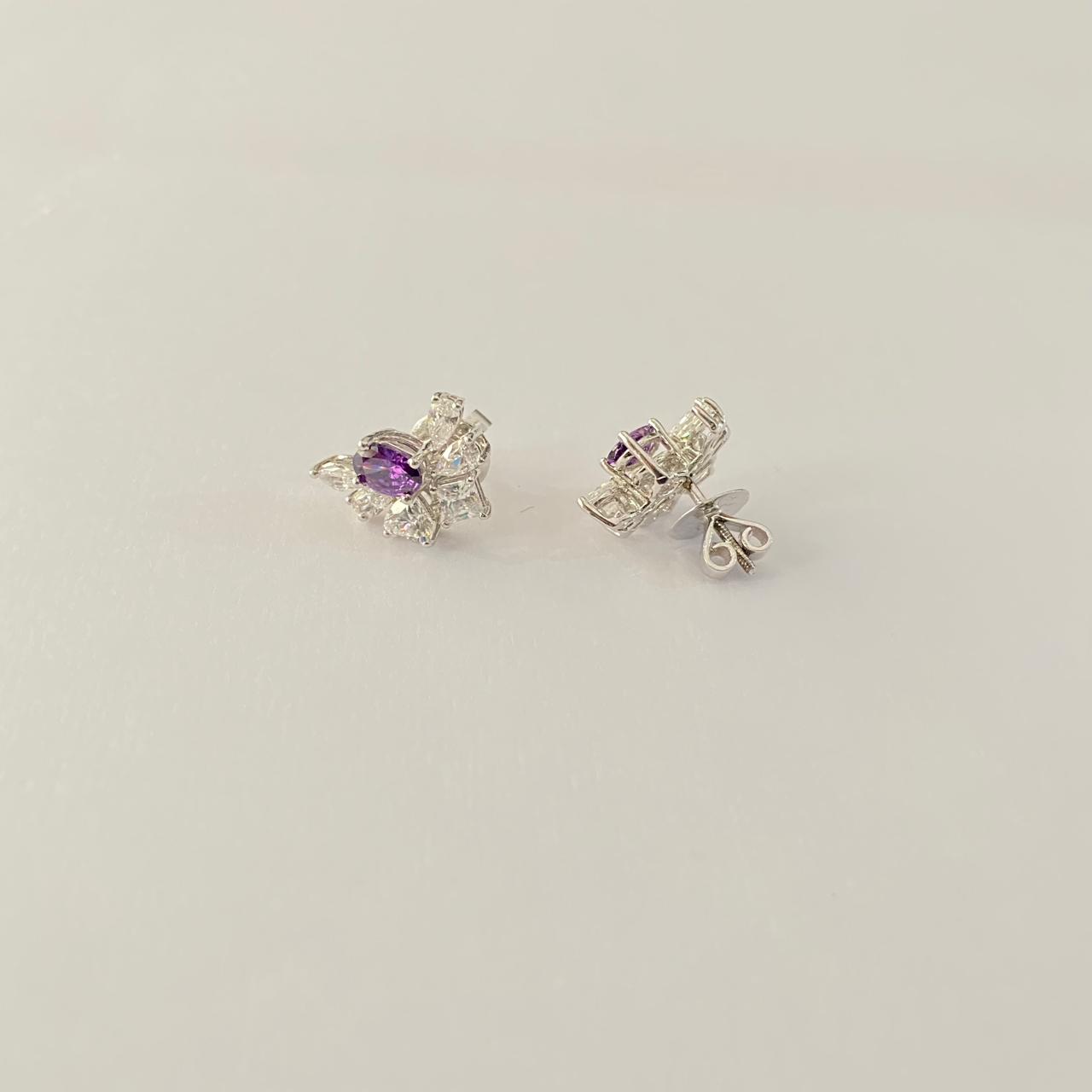 Amethyst Silver Plated latest Design Pure Silver 92.5 Women Stud