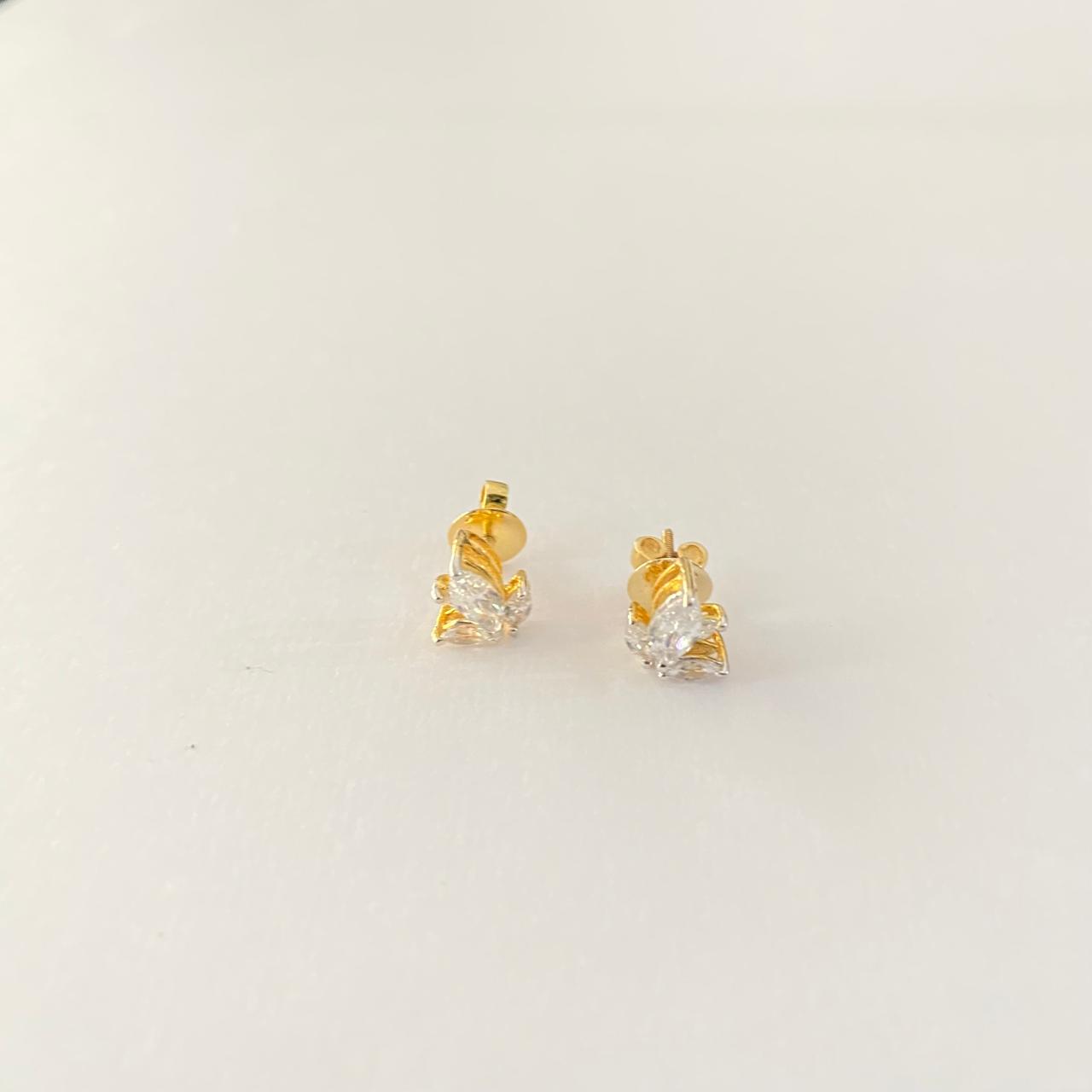 Gold Plated Leave Design Pure Silver 92.5 Women Stud