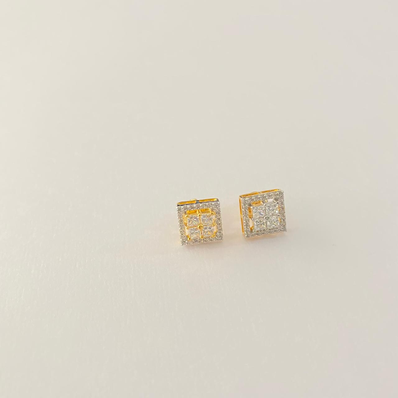 Gold Plated Square Design 2 Pure Silver 92.5 Earring