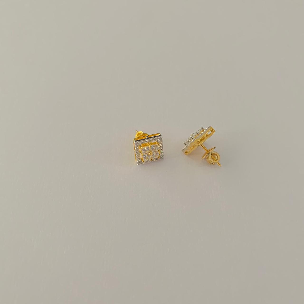 Gold Plated Square Design 2 Pure Silver 92.5 Earring