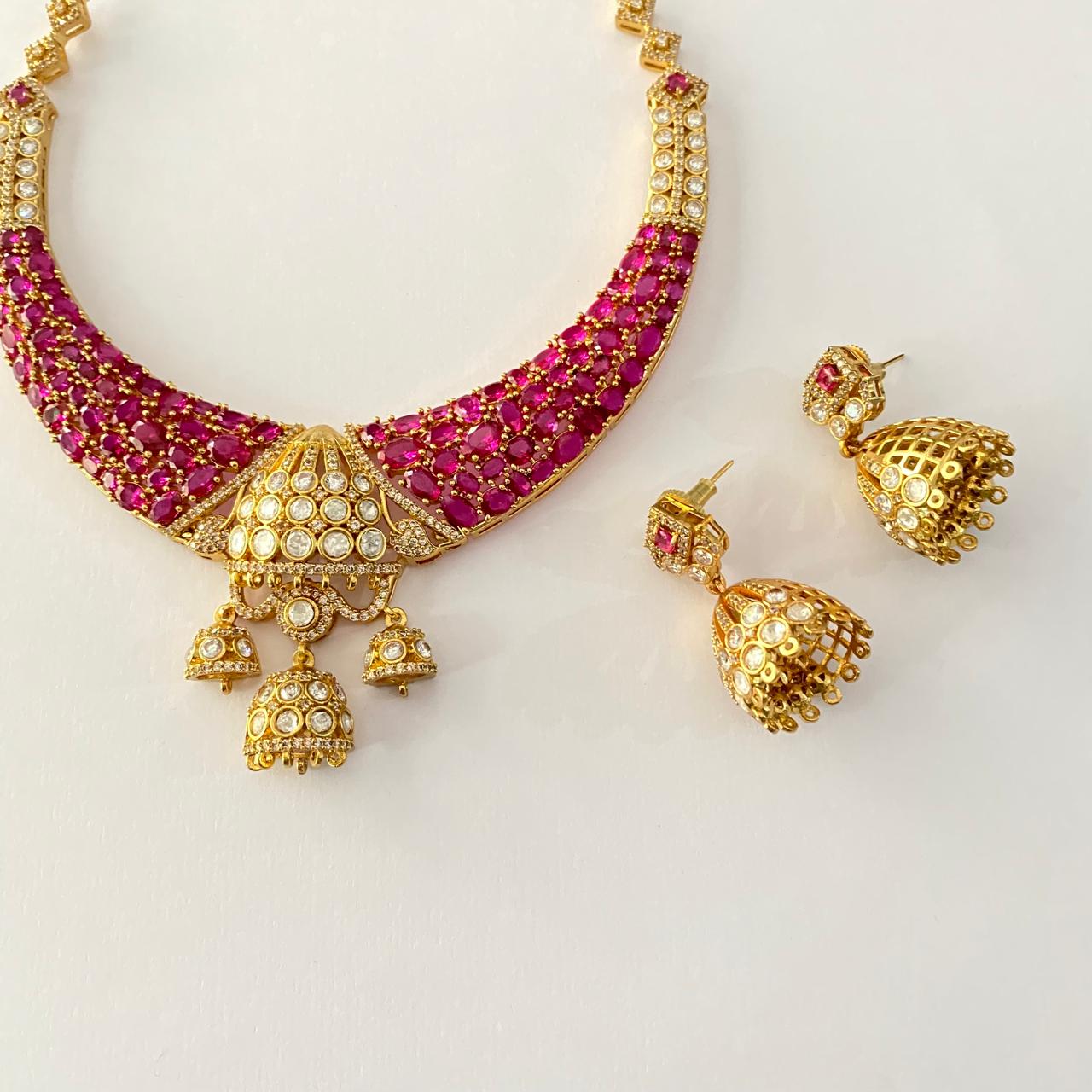 Polki  Pink Kundan  Drop Necklace Necklace set