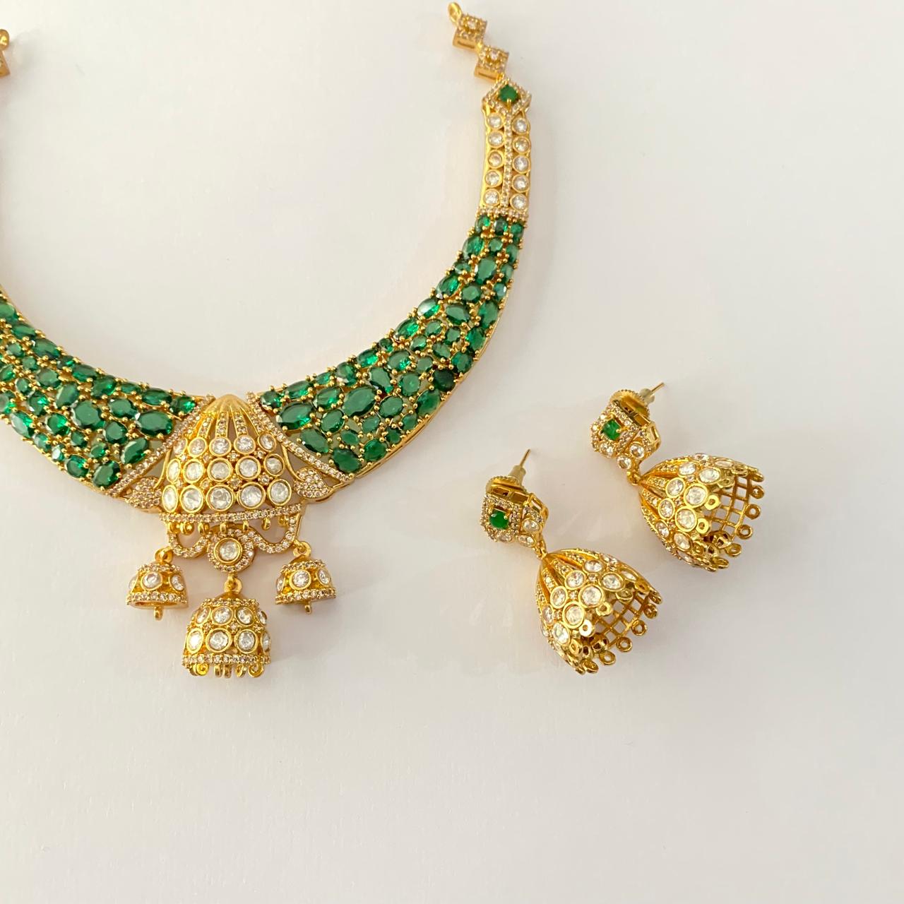 Polki  Emerald Kundan  Drop Necklace Necklace set