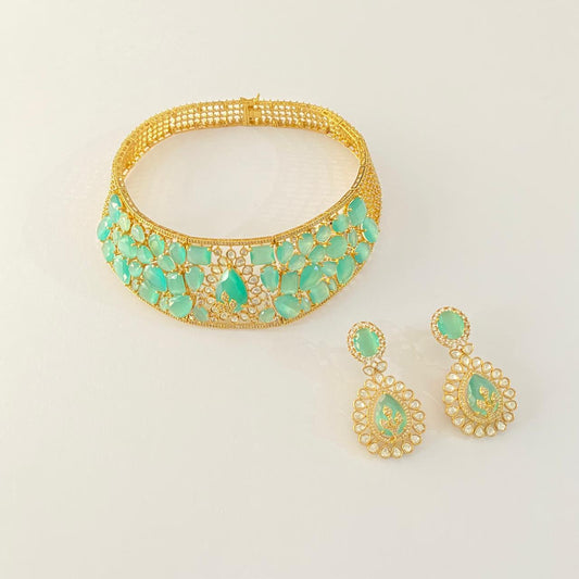 Firoza Diamond Hasli style Necklace with Earrings